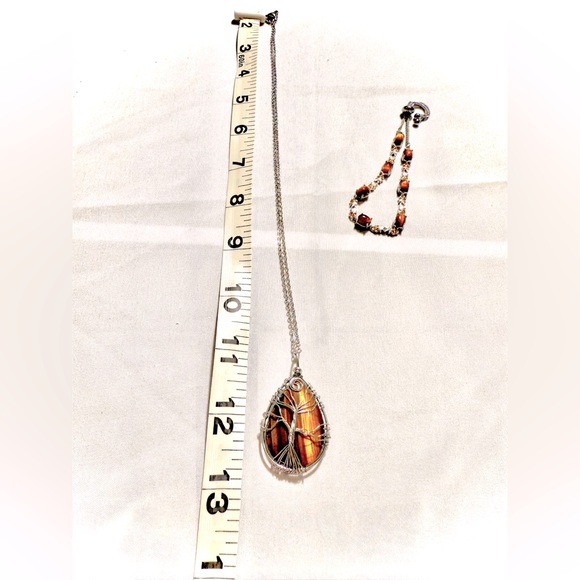 Wire Wrapped Tiger's Eye Pendant Necklace - Picture 5 of 7